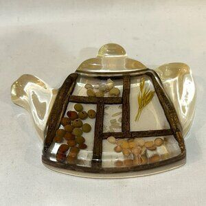 VTG Spoon Rest Lucite Acrylic Teapot Beans Seeds Hand Made California Colorflo